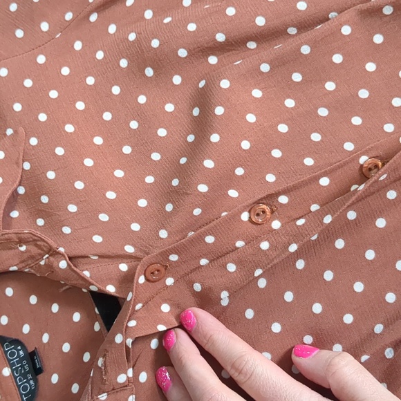 Top Shop Rust Polka Dot Double Split Midi Dress Size 0 - Picture 6 of 6